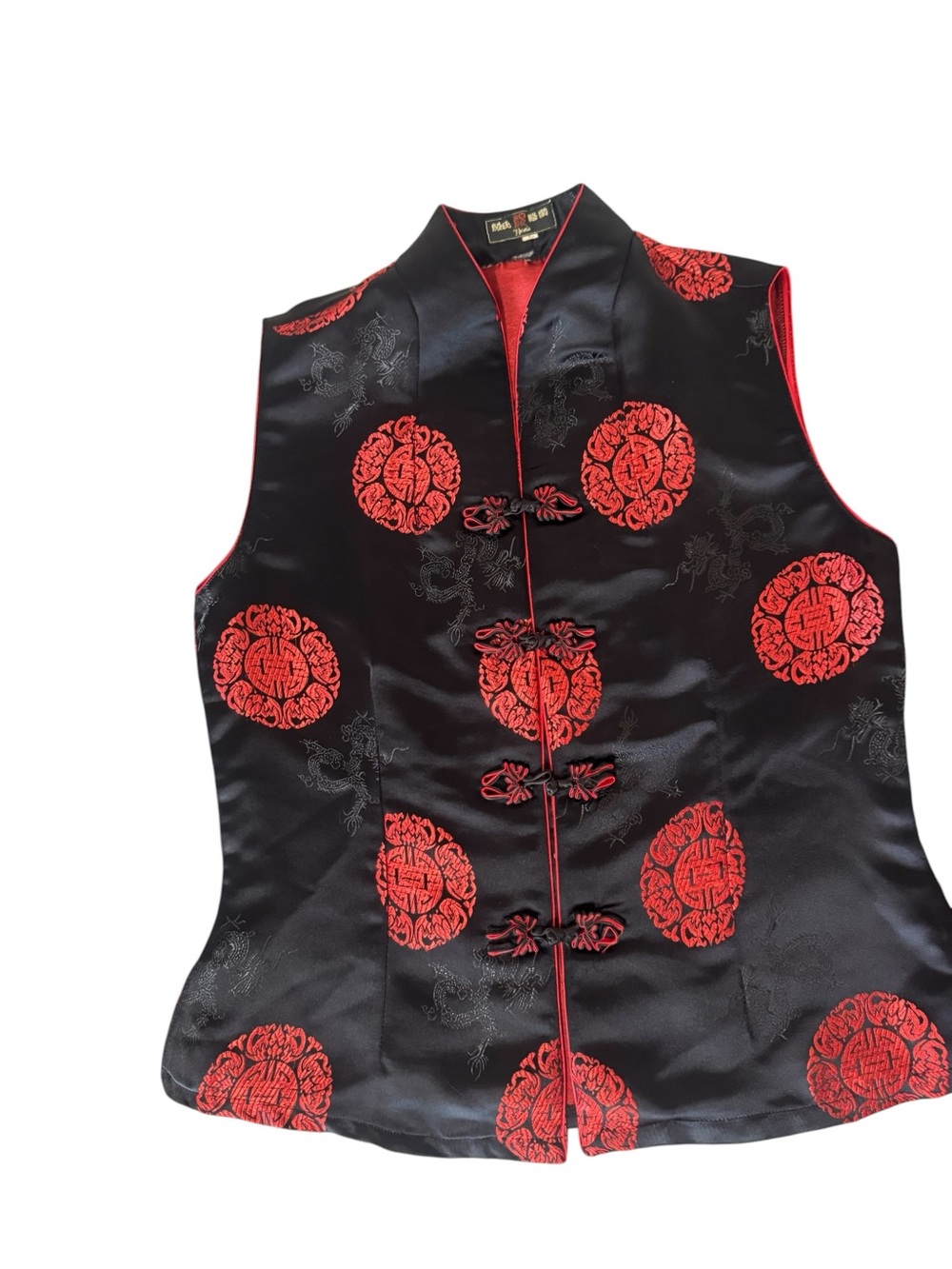 Chinese Style Red & Black Satin Vest